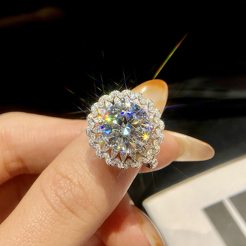 

KNB Luxury D Color 5CT Big Moissanite Diamond Rings For Women 925 Sterling Silver Gypsophila Flowers Wedding Ring Fine Jewelry