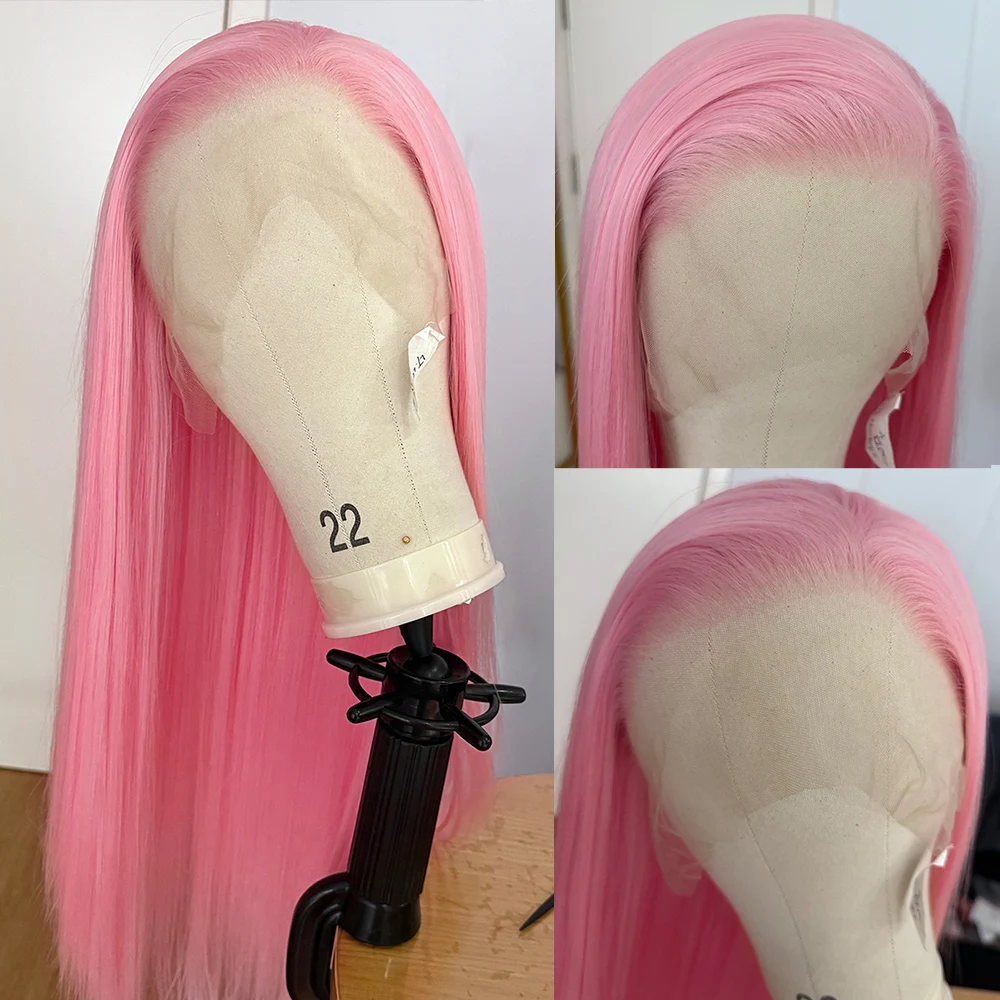 

Детский розовый парик шнурка 13x4, длинные прямые синтетические парики спереди для женщин, термостойкие натуральные волосы, повседневные косплей-вечеринки