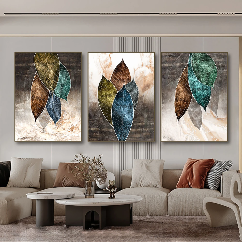 

3 Panels Frameless Vintage Leaf Painting Canvas Art Posters Retro Home Decor Wall Art Cuadros Prints Picture for Living Room