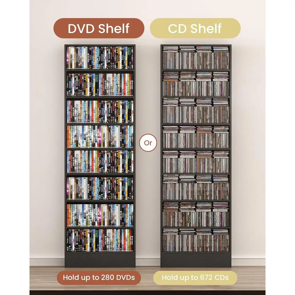 8 Tier DVD Storage Shel with Adjustable Shelves its Over Baseboard | Bottom cutout its baseboard & wall, Adjust shelves to it DV