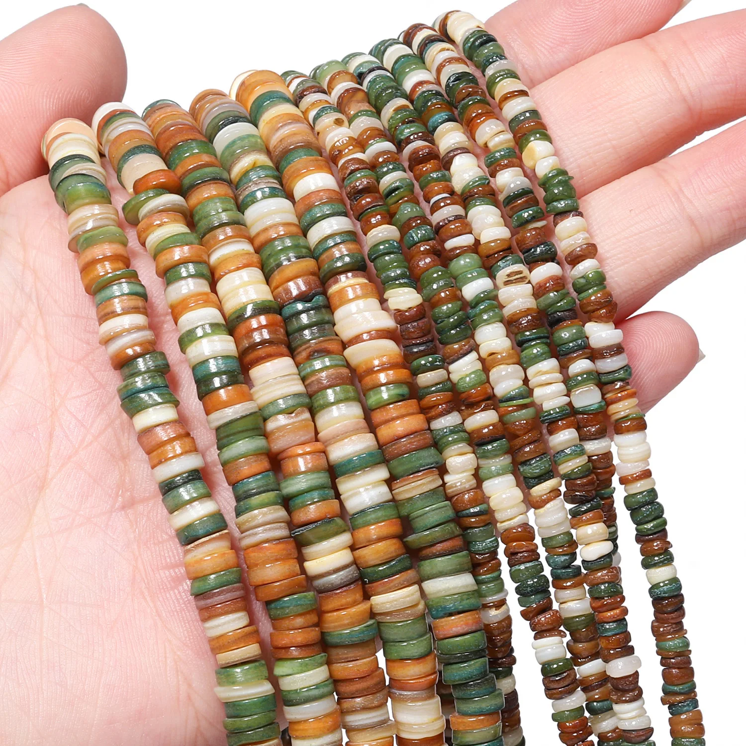 4/6mm Rondelle Natural Freshwater Shell Beads Round Chip Disk Yellow Green Mother Of Pearl Beads for Jewelry Making DIY Bracelet
