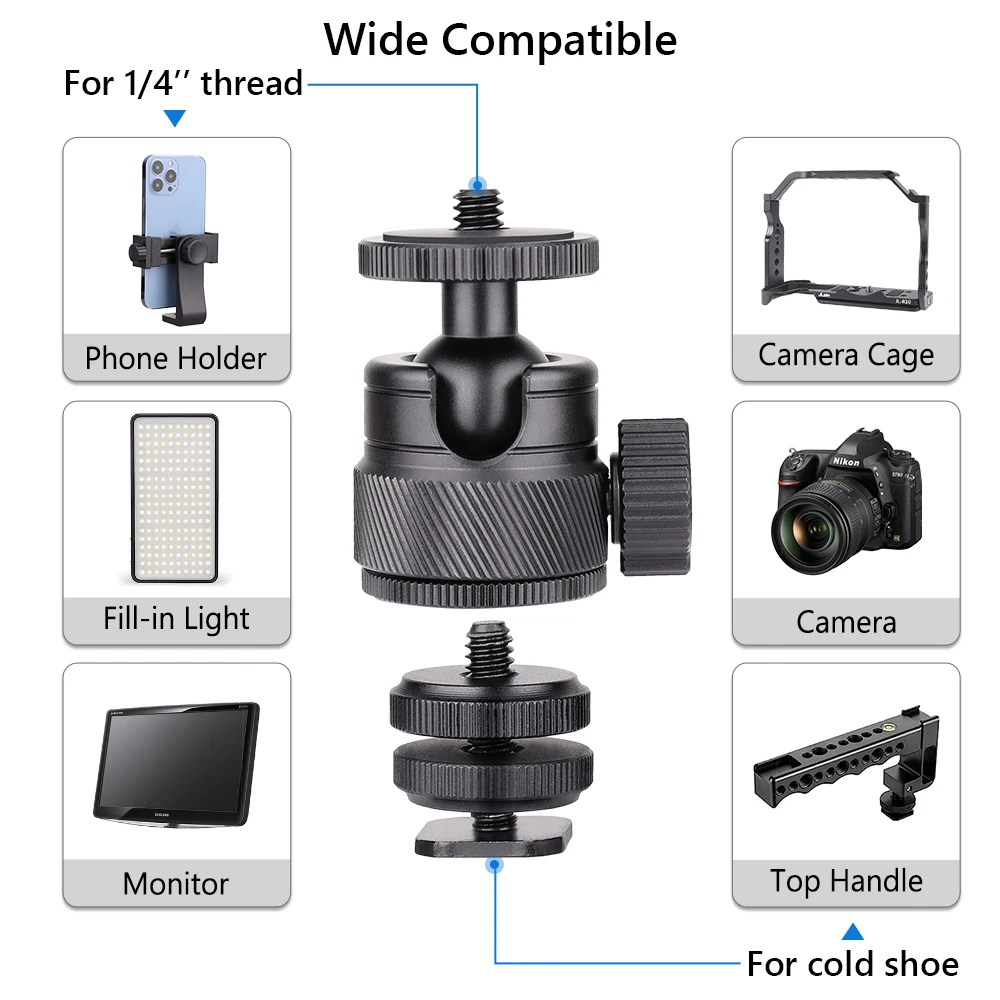 VICELK TH01 Low Profile 360 Degree Rotatable CNC Aluminum Mini Ball Head for Digital Camera,DSLR,Tripods Camcorder,Max Load 3kg