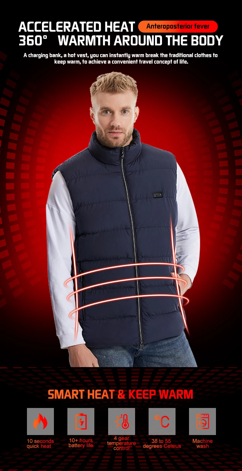 Electric Heated Vest 21 Heating Areas Full Body Warm USB Power Bank 3 Levels Windproof Winter Motorcycle Skiing Coat Men Women