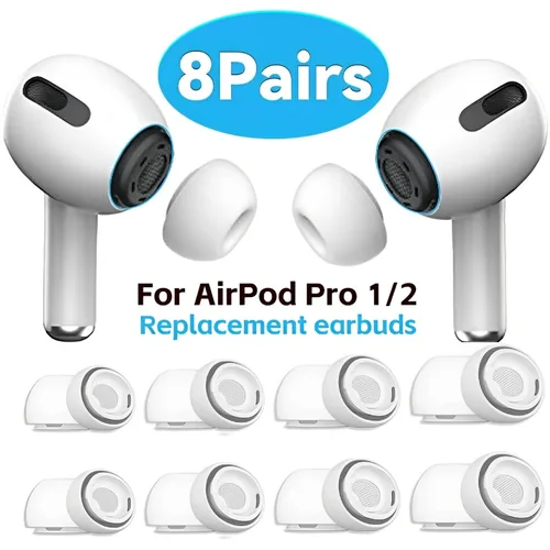 8-1 pares de almohadillas de repuesto de silicona para Airpods Pro 1/2, funda protectora para auriculares, cubierta de punta de auricular de silicona suave para AirPods Pro