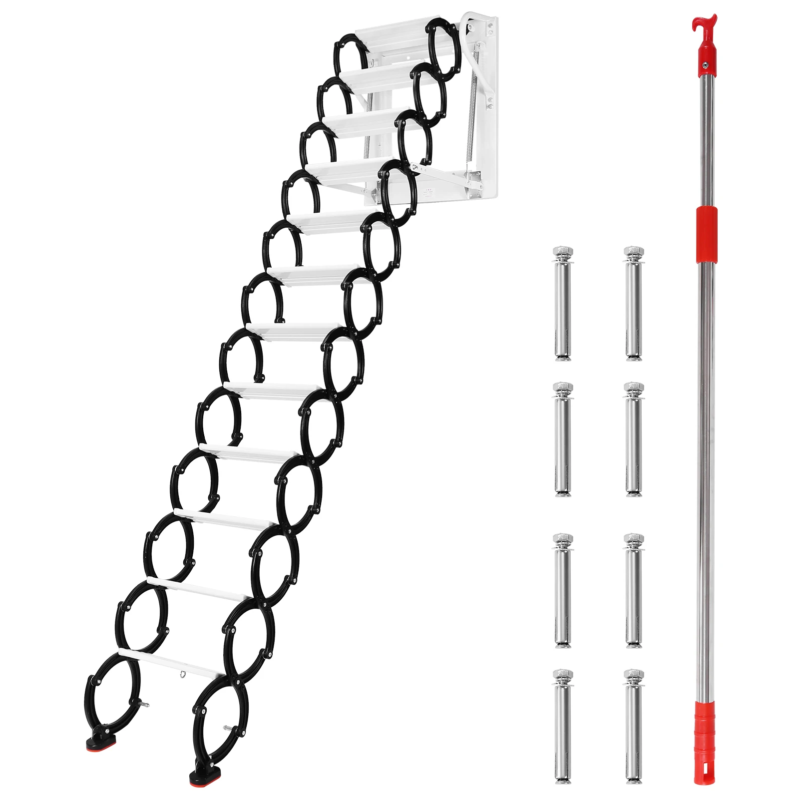 

12-ступенчатая выдвижная лестница для чердака, выдерживающая до 600 фунтов, с противоскользящими ступенями, длина 11,2 фута, для дома, использования внутри и снаружи помещений.