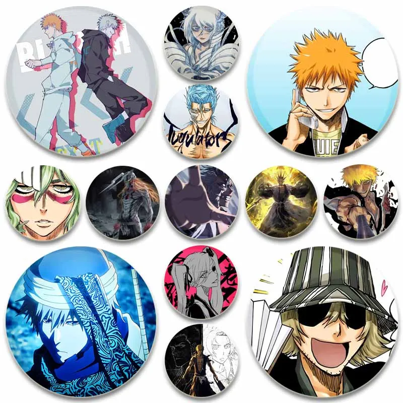 Anime Bleach Broches, Pins redondos dos desenhos animados, Rukia, Renji Byakuya, Kuchiki, Byakuya, Sajin, Badge Bag Acessórios, Presentes de jóias