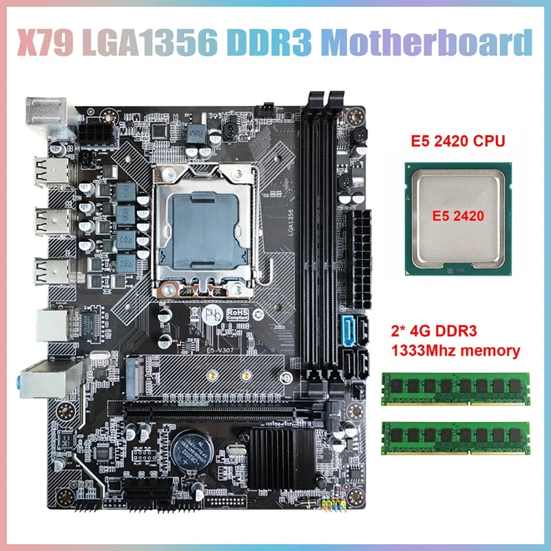 

Top-X79 Desktop PC Motherboard Set+E5 2420 CPU+2X 4G DDR3 RAM M.2 NVME LGA1356 DDR3 Memory Slot SATA3.0 Gaming Motherboard
