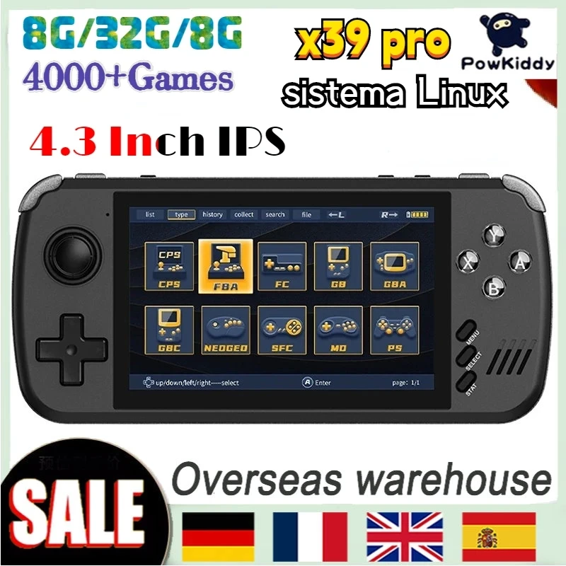 X39Pro 4.3Inch IPS Screen Retro Video Game Console Full Fit Screen 854*480 PS1 Wired Controllers Extension Handheld Game Players