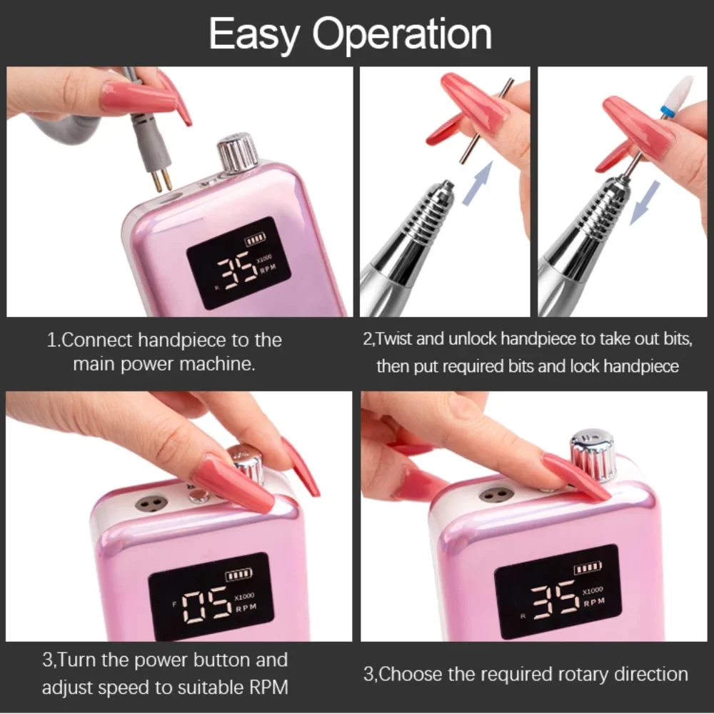 Professional Portable Cordless Desktop 35000RPM Electric Nail File Rechargeable Nail Sander for Gel Nail Polishing For Home