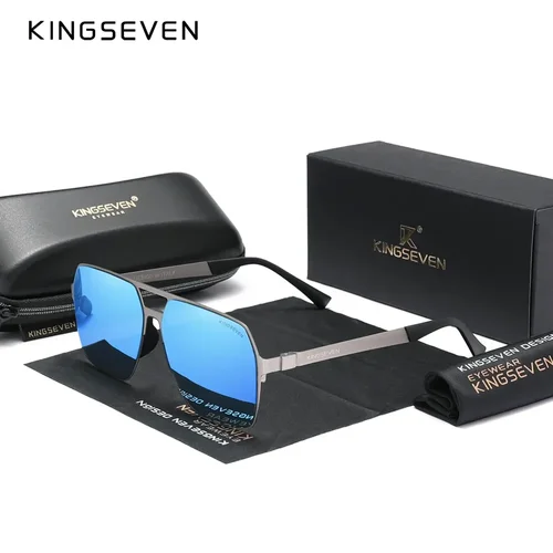 Imagen 2 del producto KINGSEVEN gafas de sol clásicas para hombre, gafas polarizadas UV400, gafas cuadradas de piloto, gafas Retro de conducción antirreflectantes de alta calidad