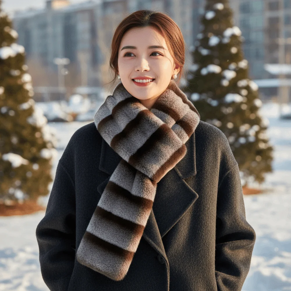 Contrast Color Shawl Faux Striped Fur Scarf Thick Soft Fleece Neckwear Elongated Multicolor Contrast Tippet Office Workers