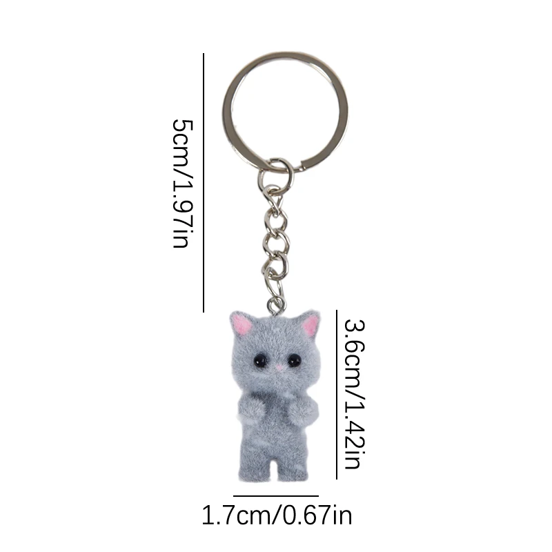 LLavero de gato Flocado de dibujos animados en 3D, llavero de gato, llaveros de animales, regalos de recuerdo para mujeres y hombres, llaves de coche, joyería DIY, 1PC