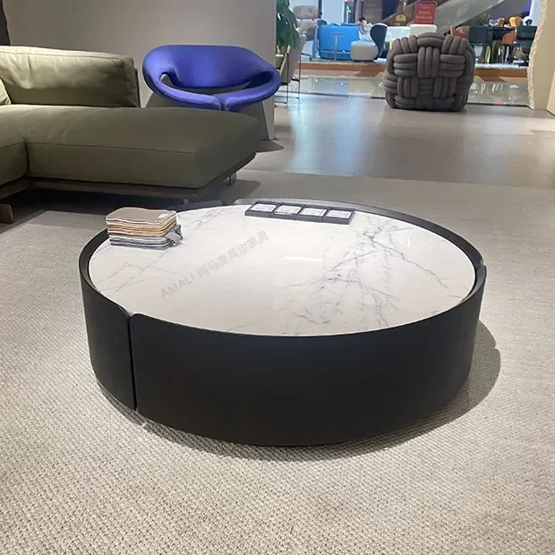 Italian minimalist smoked wood natural marble petal coffee table small apartment round coffee table