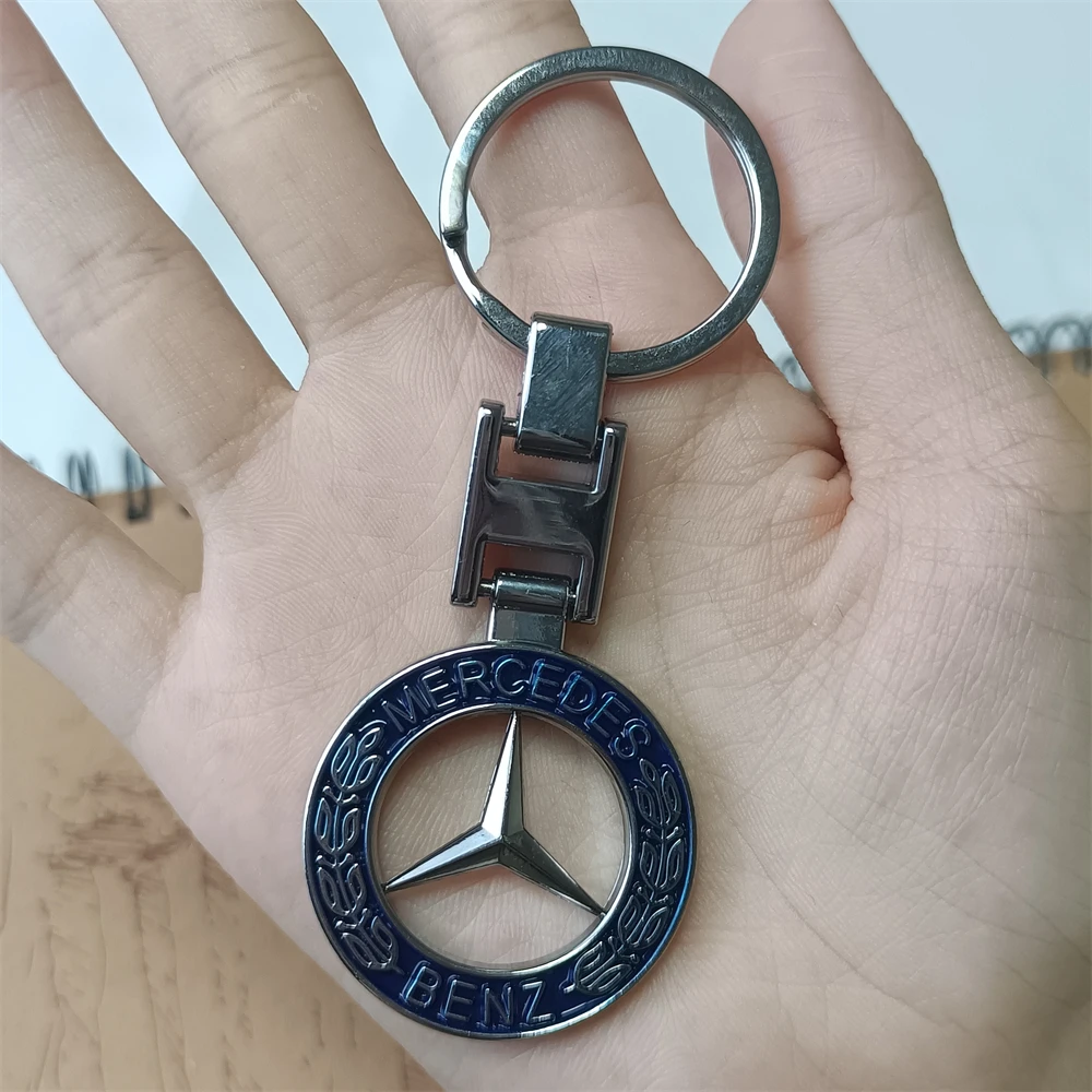 LLavero Mercedes de Metal con emblema redondo azul, etiqueta para llave para AMG w204 w205 w211 Benz Clase A Cla Cle, accesorios para coche, regalo