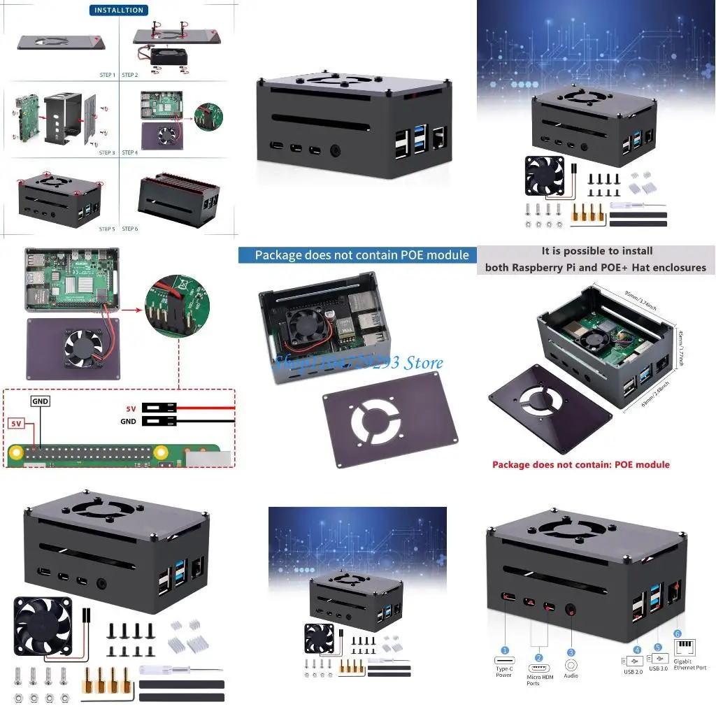 

Y2GD Case Enclosure for RaspberryPi4 Aluminum Alloy Cooling Fan Box High Case Supports POE Hat for RaspberryPi4B Heatsink