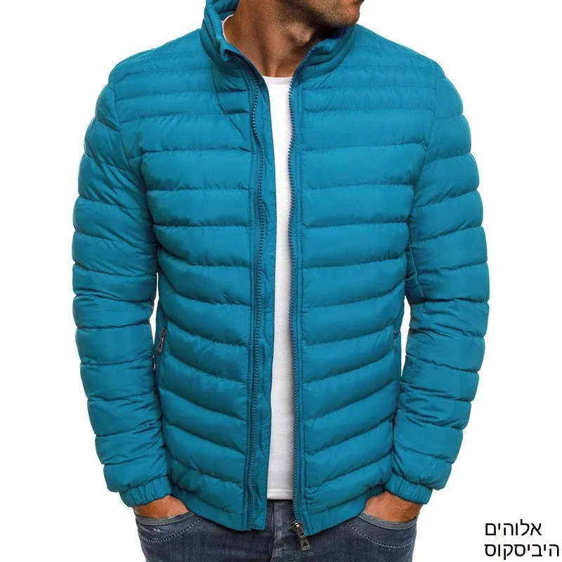 

Men's Pure Color Cotton Jacket Stand Collar Simple Stylish Autumn Winter Outerwear Casual Long Sleeve Zipper Pocket