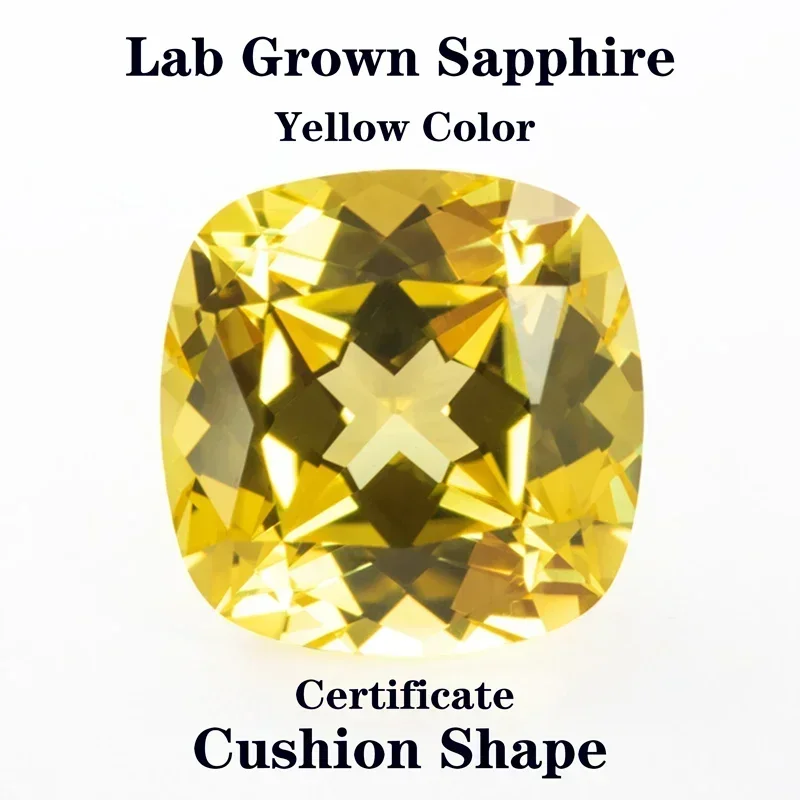 

Lab Grown Sapphire Cushion Shape Yellow Color Beads for Charms Jewelry Making DIY Ring Necklace Materials Selectable Certificate