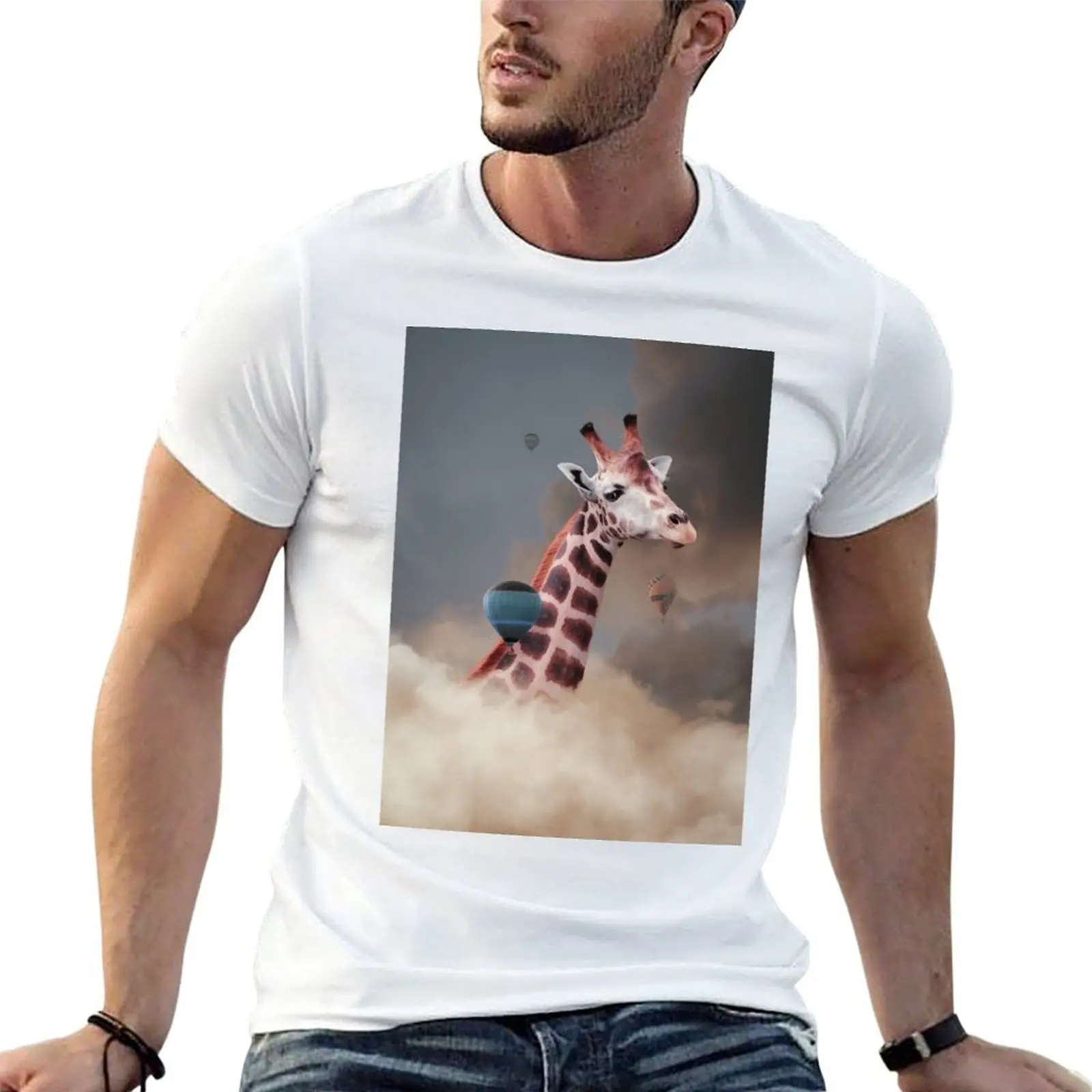 Head Above the Clouds II' - Reticulated Giraffe and Hot Air Balloons T-Shirt