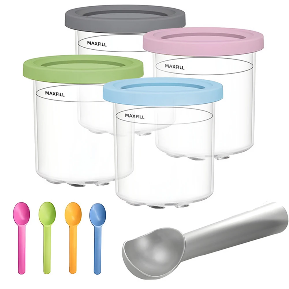 4Pcs Ice Cream Pints Cups Ice Cream Maker Storage Jar With Sealing Lids Ice Cream Scoop Gadgets For NINJA CREAMI NC300s Series