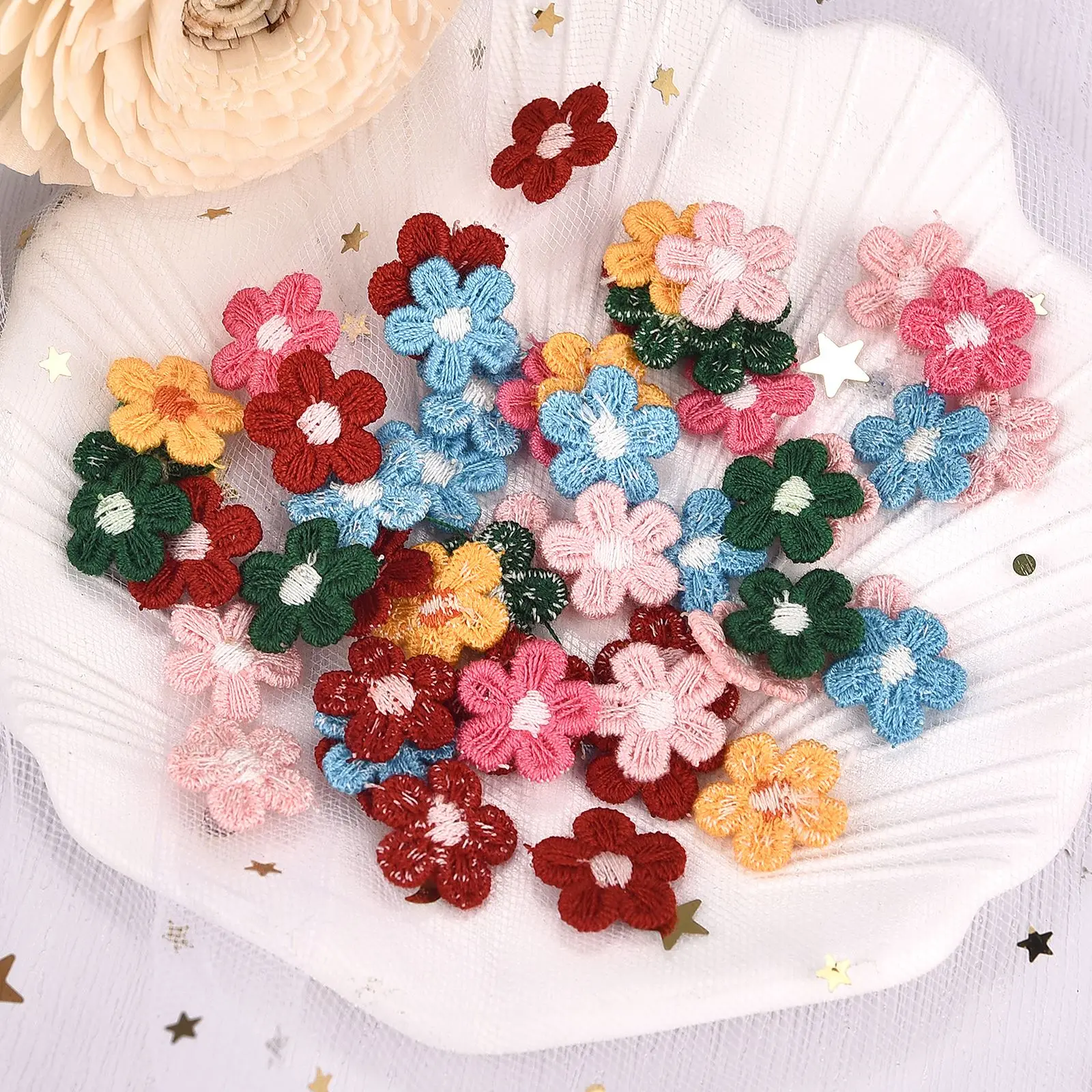 50Pcs Mixed Colors Flower Appliqued Lace For DIY Crafts Sewing Accessories Handmade Materials Wedding Supplies Home Decoration