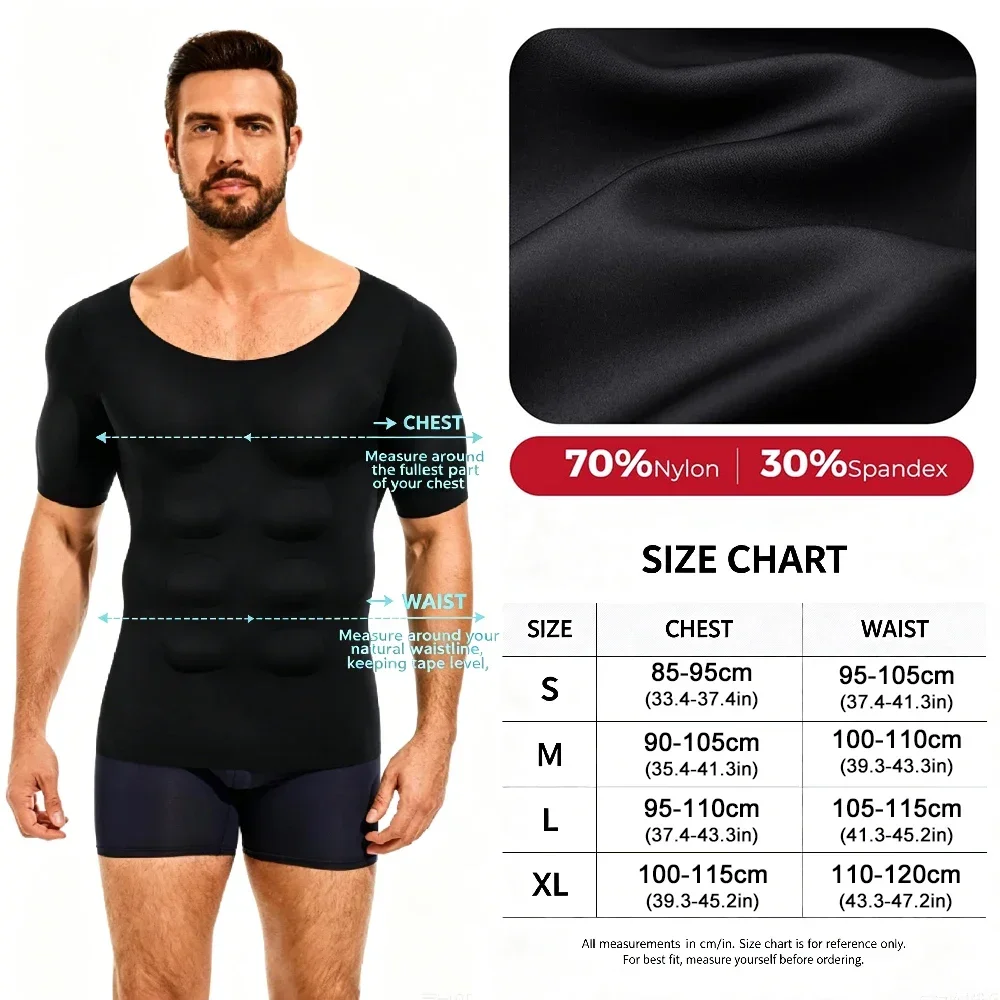 Fake Muscle Shaper T-Shirt for Men, Padded Chest & Shoulders Compression Bodysuit, Elastic Underwear for Cosplay Costume