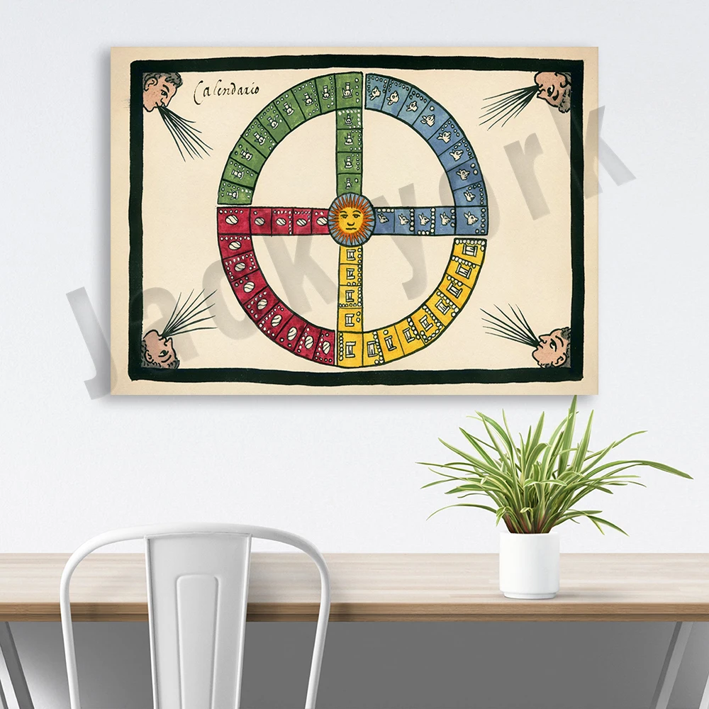 Aztec Calendar Wall Art | Vintage Aztec Restoration Print | Aztec Home Decor Poster
