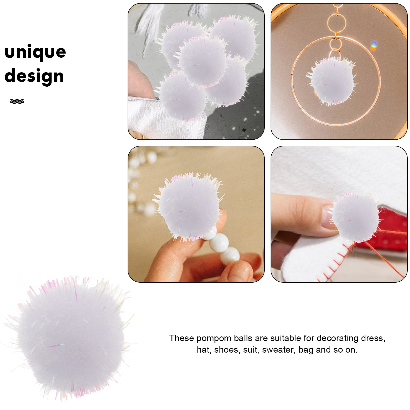 100 Pcs Colorful Glitter Balls Multipurpose Pompom Pompoms Bulk Ornaments Mini Fiber Polypropylene