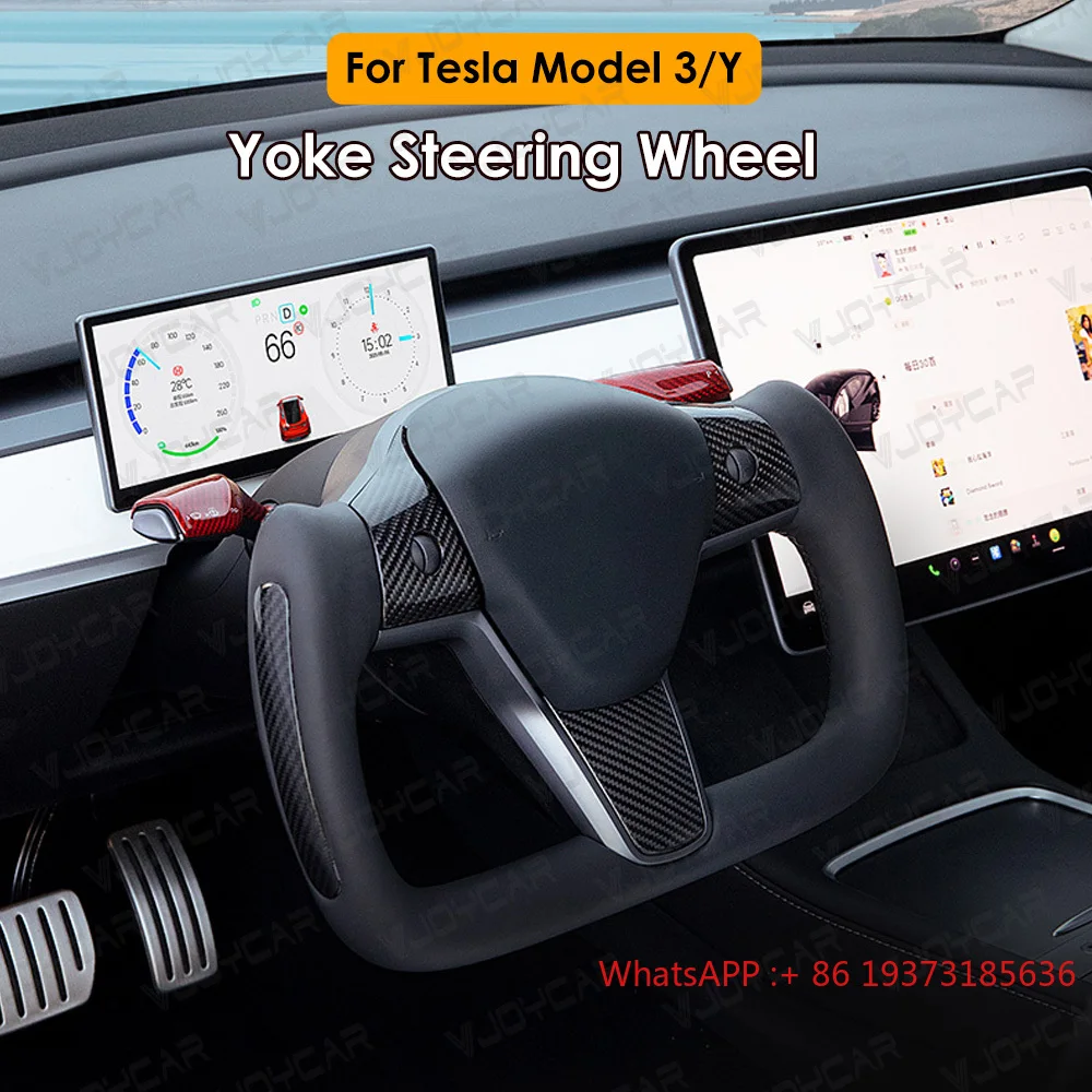 أحدث عجلة قيادة من جلد الكانتارا من VJOY CAR مع سلك نحاسي للتدفئة مغطى بالتساوي مناسب لطراز تسلا 3/Y #2