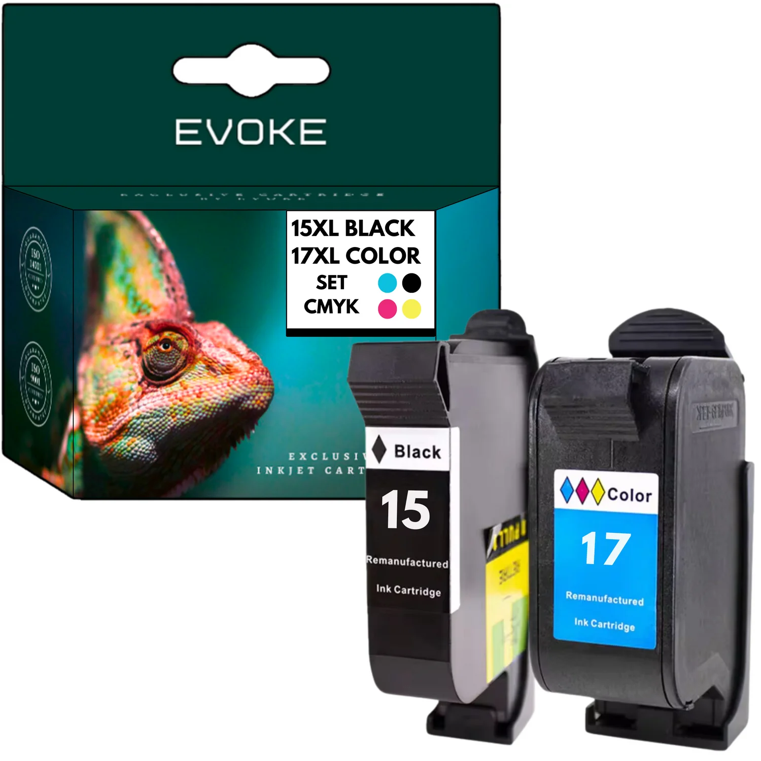Evoke Compatibele Inkt voor Hp 15 17 Hp15 Hp17 C6615De C6625A XL 2X: Zwart+Tri-Color Cmy Cyaan Magenta Geel 79 ml 1900 Pagina's Deskjet 810C 812C 825C 840C 841C 842C 843C 845C 916 920C 930C 940 960