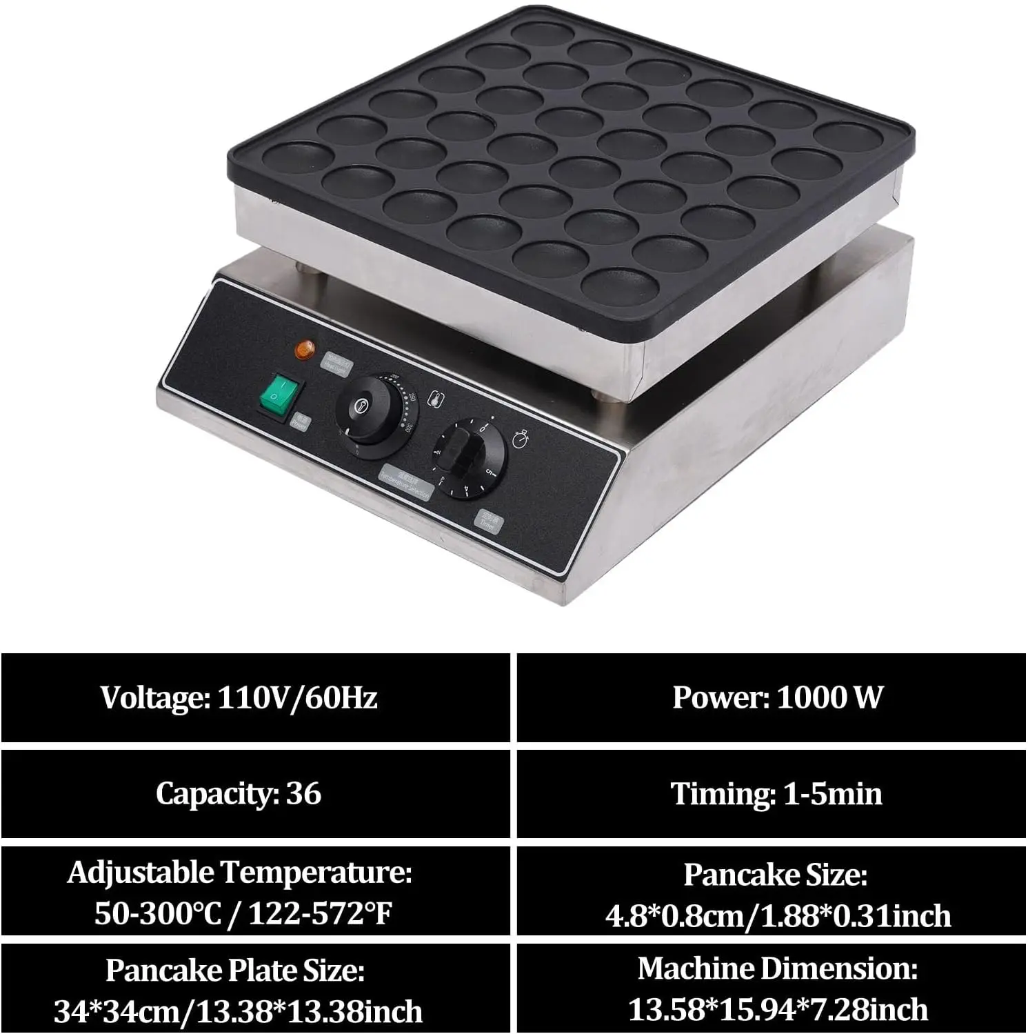 Macchina per pancake per muffin commerciale da 1000 W Macchina per pancake per muffin domestica antiaderente in acciaio inossidabile per panetteria domestica e cucina