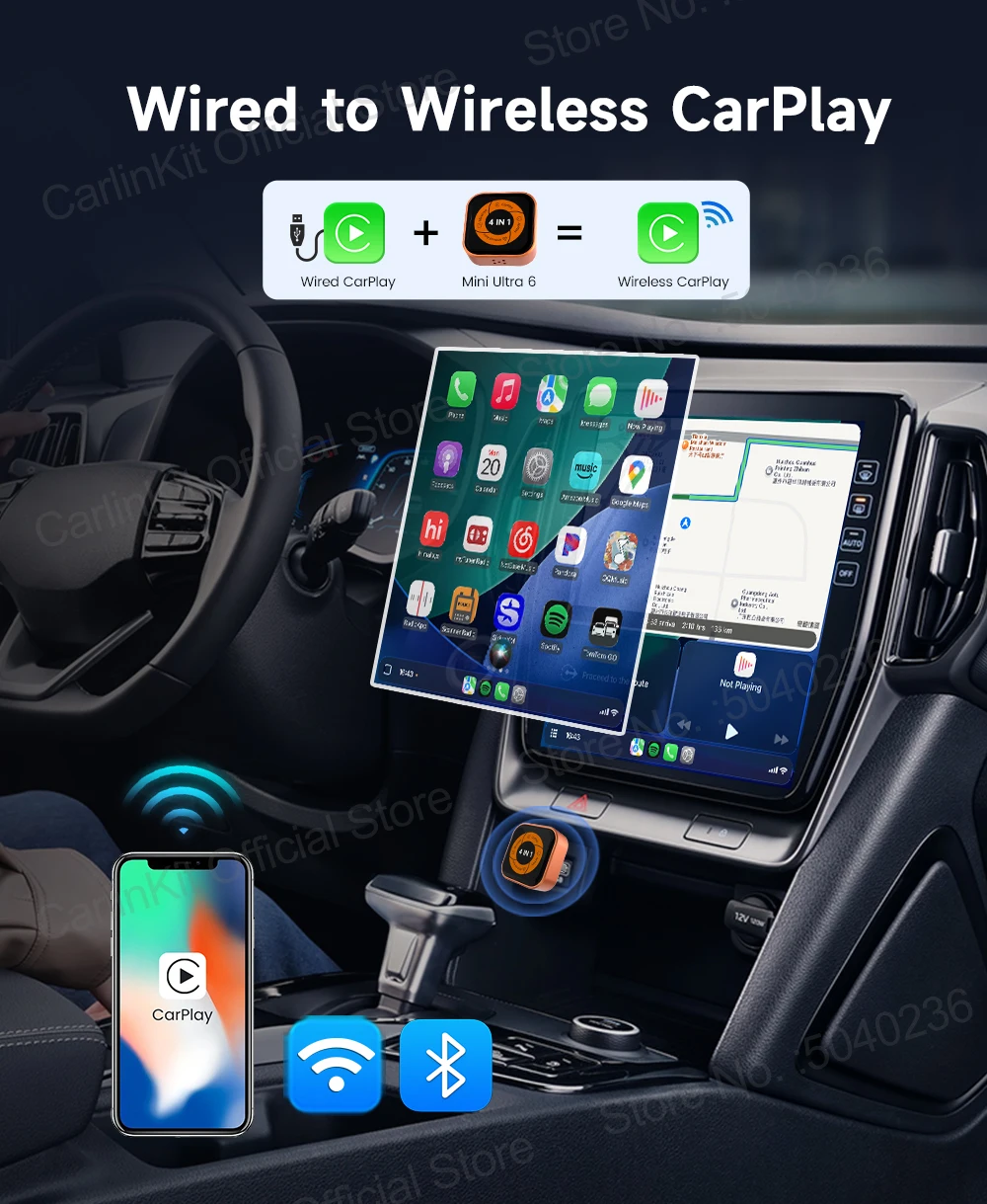 Mini Ultra 6 4-in-1 Wireless-Adapter, kabelloses Bildschirm-Spiegelungsgerät, Android Auto CarPlay-Adapter für kabelgebundene CarPlay-Fahrzeuge, einfache Verbindung. – Detail 5