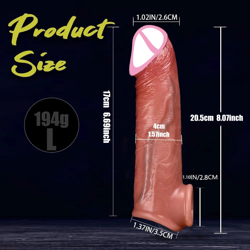 Realistic Super Huge Penis Sleeve Big Dildo Growth Penis Delayed Ejection Extend Penis Reusable Enlarger Silicone Condom Male Se view 3