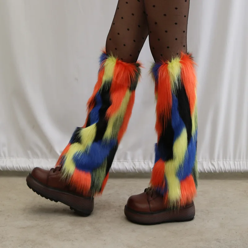Fur Legging Leg Warmers Women Hairy Sockliner New Imitation Fox Hair Winter Knee Leggings All-match Foot Warmer Shoe Covers Tide