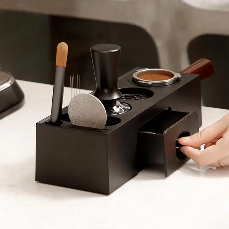 Espresso Tamping Station Coffee Knock Box Espresso Organizer Portafilter Holder Espresso Coffee Organizer Box Espresso