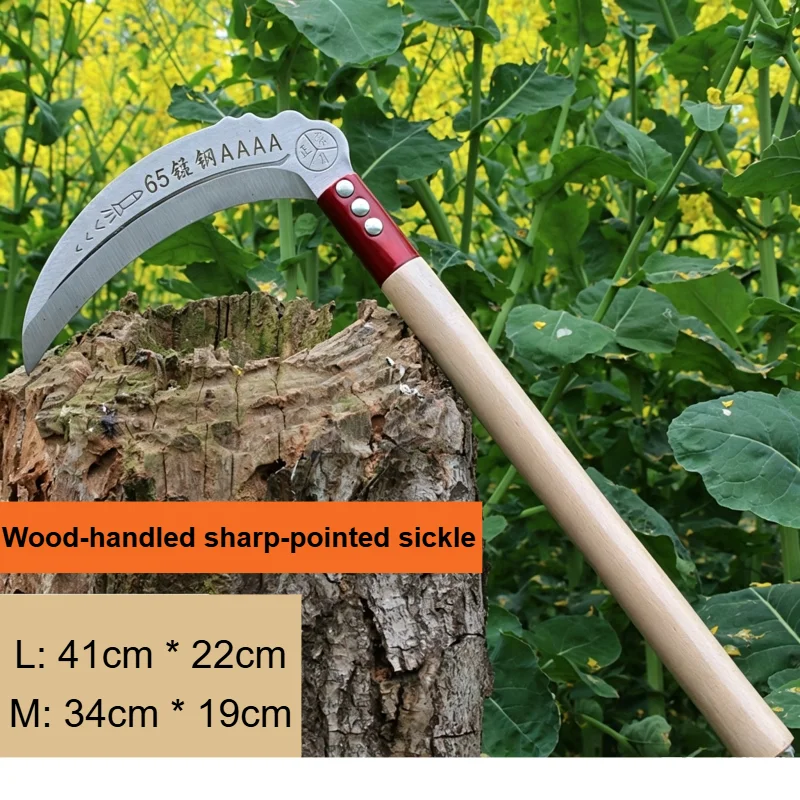 

Manganese Steel Sickle Wooden Handle, Sharp Durable Weeding Grass Cutter, Farm Garden Crop Harvest Pruning Tool
