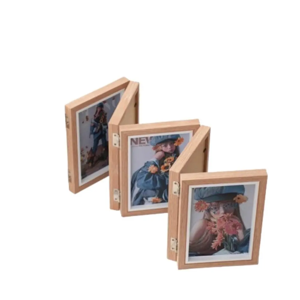 Creative Foldable Hinge Photo Frame Double/Triple Wooden Desktop Album Set 2/3/4/5 Linked Rectangular Portrait Picture Frame