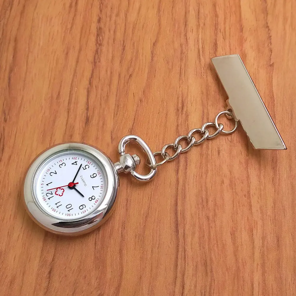 

Nurse Watch Brooch Medical Fob Watch Silver Portable Waterproof Nurse Doctor Gift Simple Style Pin Fastening Metal Chain