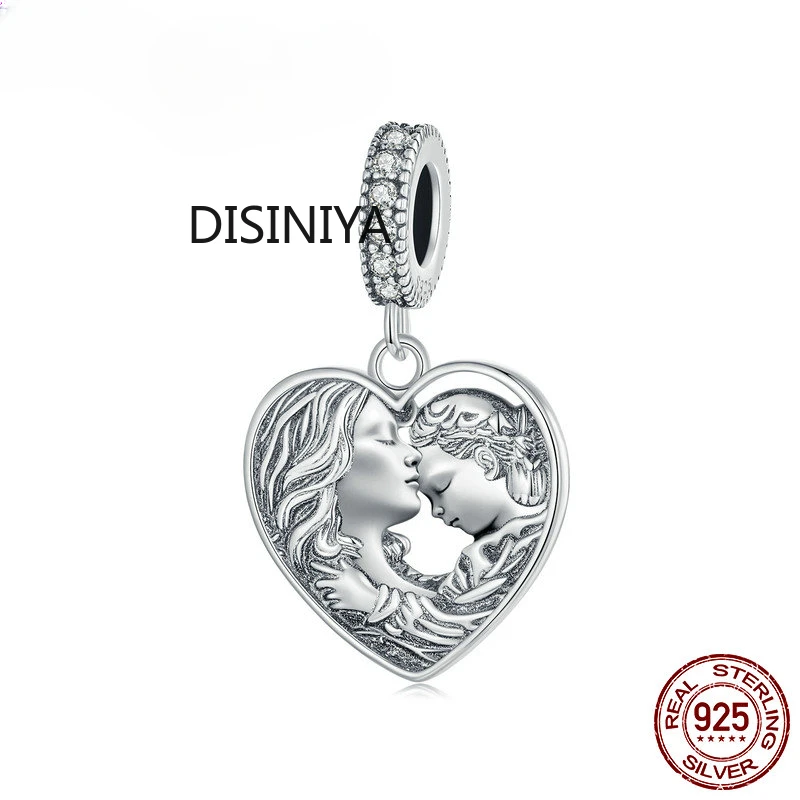 DISINIYA Mother and Daughter Charm Pendant for Women Jewelry Making 925 Sterling Silver Charm for Original Bracelet Accessories