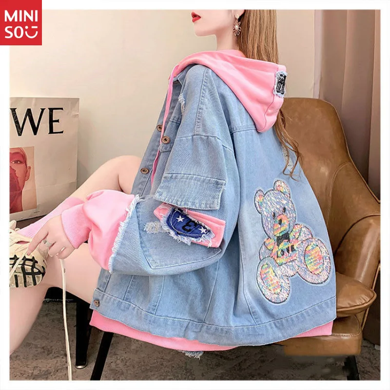 

DisneyDenim Short Jacket Women's 2025 Spring and Autumn New Retro Small Hooded Jacket Loose Casual High Street Top