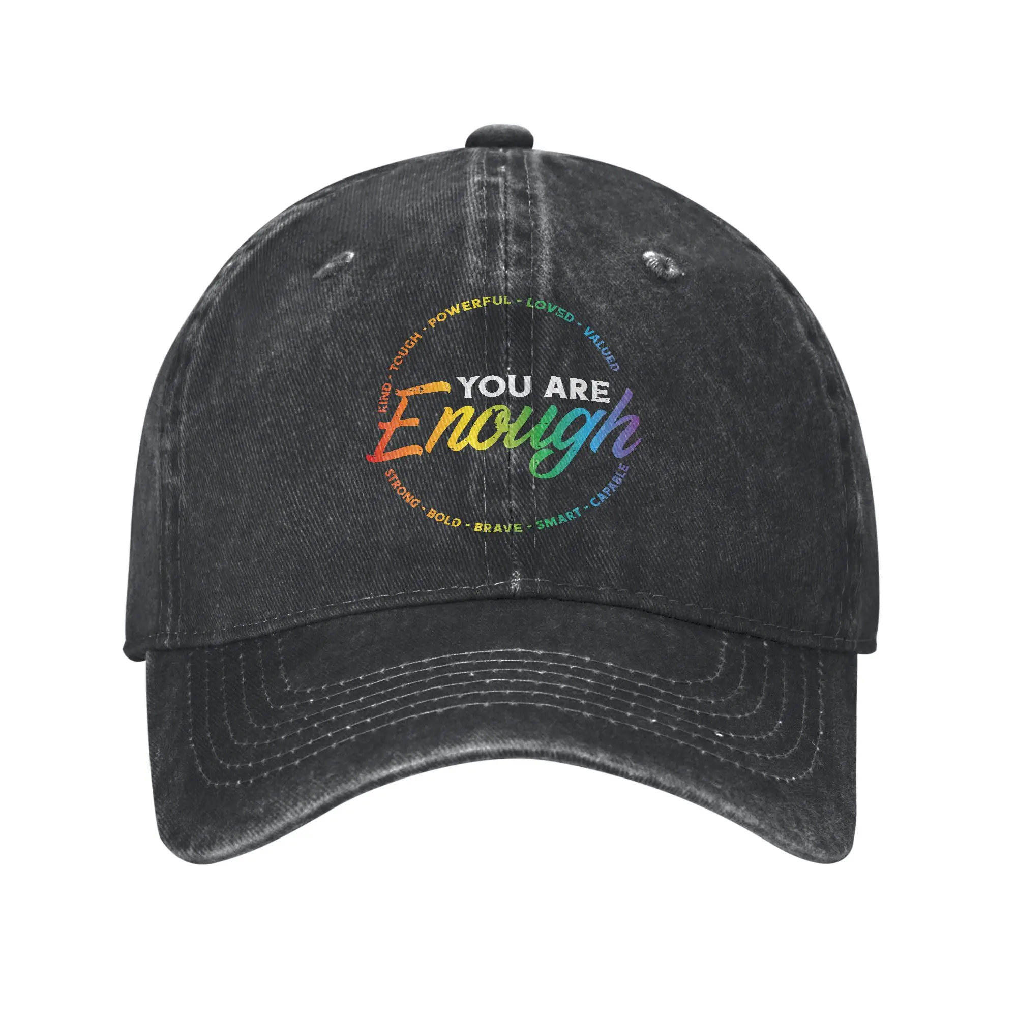 Retro Gay You are Enough Rainbow LGBT Pride LGBTQ Baseball Cap for Men Women Distressed Denim Outdoor Running Golf Hats Cap
