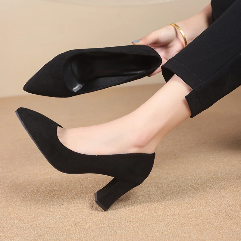 جديد إمرأة مضخات قطيع الحلو سميكة عالية الكعب أنثى مثير مكتب أشار تو فستان العمل مضخة لطيف أحذية أحذية نسائية #3