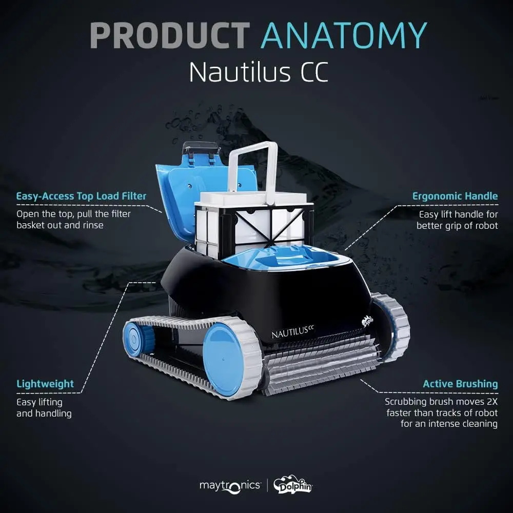 Nautilus-CC aspirador de pó de piscina robótico automático, escova esfregadora de parede, acesso ao filtro de carga superior, ideal para