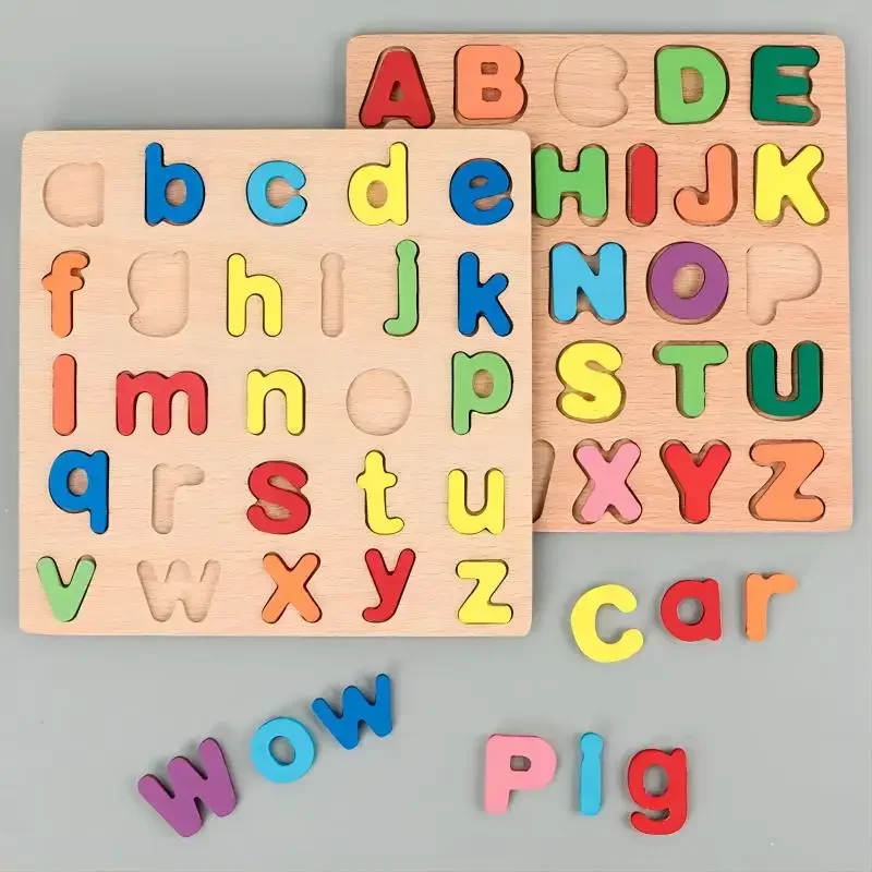 Colorful Alphabet Number Wooden Puzzles Toy for Kids Montessori Early Educational Baby Toys Intelligent Matching Game Child Gift