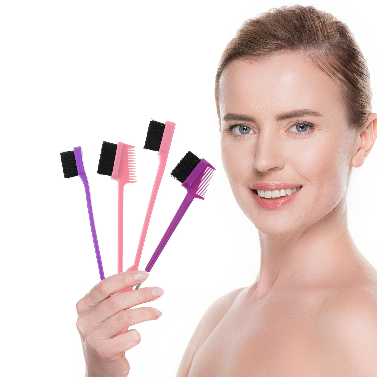 4 個の眉毛グルーミングブラシ、定義された眉毛とカールしたまつげのための両用まつげコーム、高品質の ABS とナイロン素材