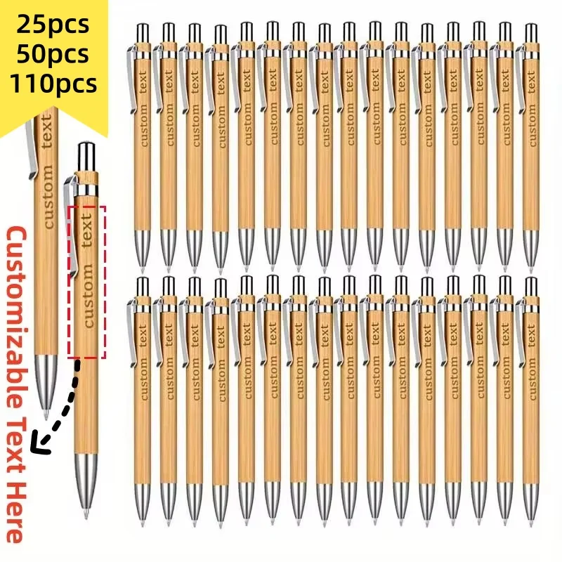 25/50/110PCS Customizable Bamboo Ballpoint Pens Black Ink Thoughtful Office Supplies Gifts for Teachers Colleagues And Employees