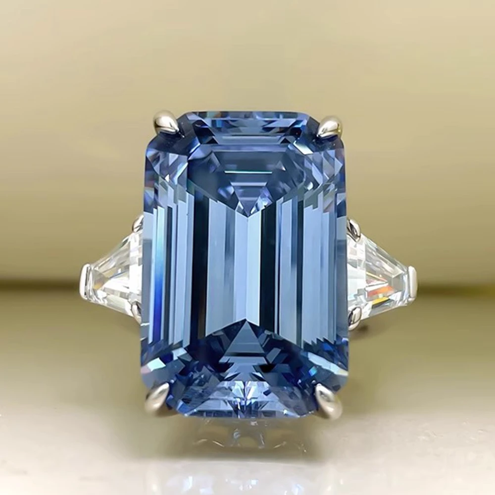 PuBang Luxury Jewelry Real 925 Sterling Silver Sapphire Created Moissanite Diamond Ring for Women Anniversary Gift Free Shipping