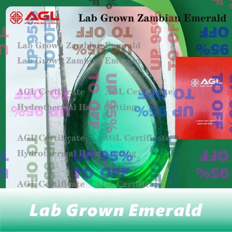 tabLab Grown Zambian Emeralds for Jewelry Making Pear Cut Smooth Surface with Natural Inclusions Cracks AGL Certified Lab