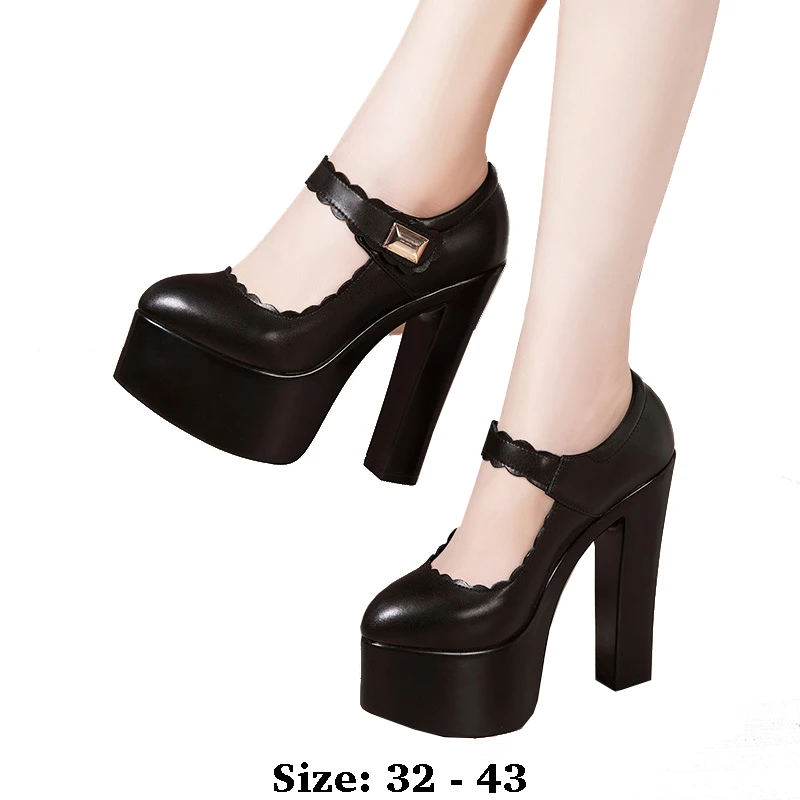 

high quality leather shoe for women 15cm high heel platform round toe 32 33 34 elegant fashion autumn shoe red silver