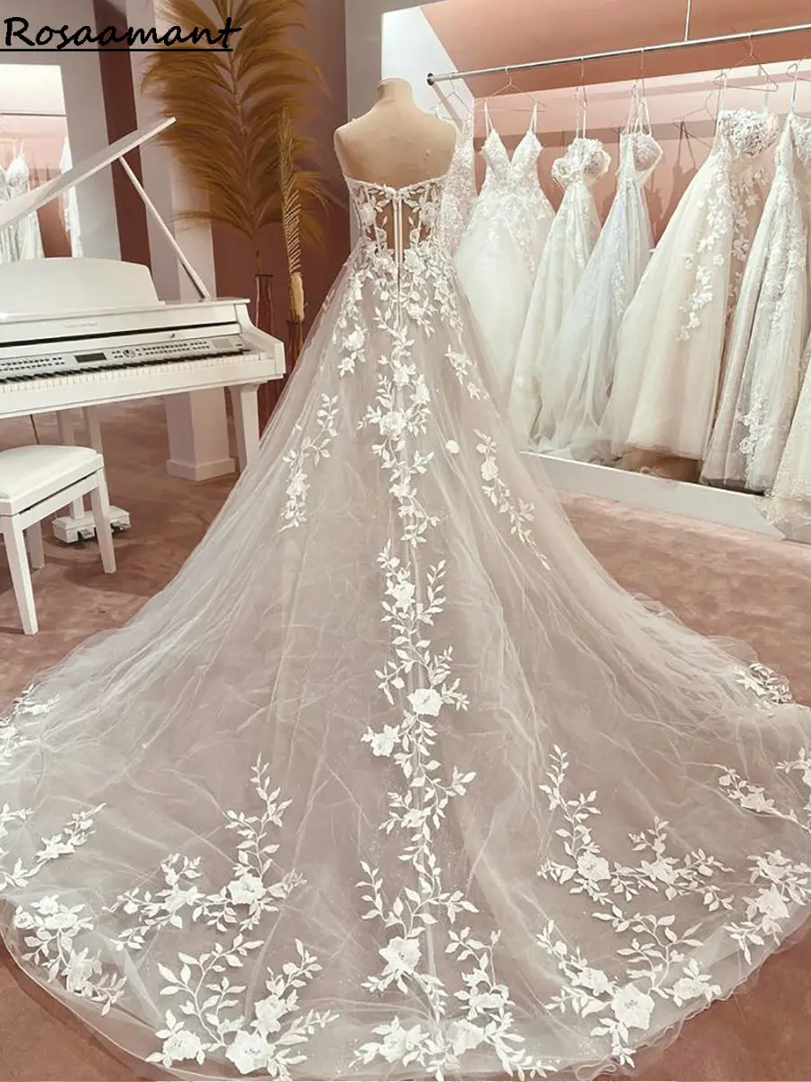 Robe de Mariée en Dentelle avec Appliques Florales, Image Réelle, Tension Icide, Chérie, Ligne de Fibres, Style Boho, Pays, Patients, Quelle que soit