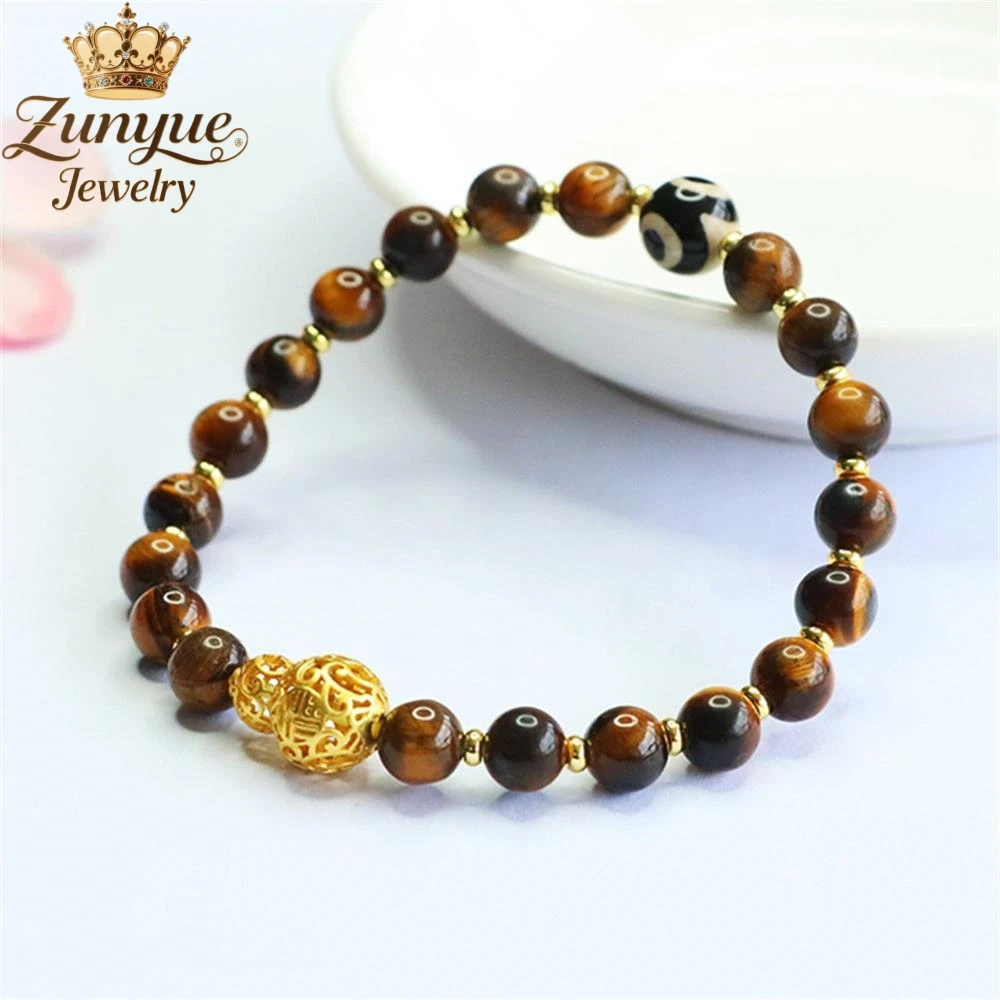 Natural Yellow Tiger'S Eye Stone Three-Eyed Celestial Pearl Agate Bracelet Luxury Quality Jewelry Fashion Jewelry Exquisite Gift 3